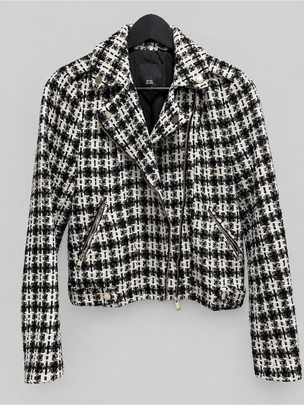 River Island Black & White Textured Moto Jacket